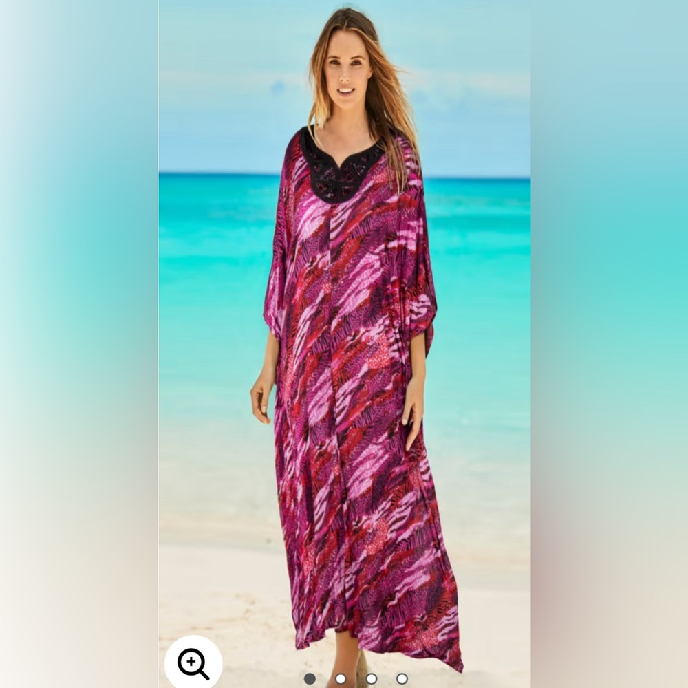 Swim 365 Embellished Caftan in Merlot Mixed Animal Print NWT